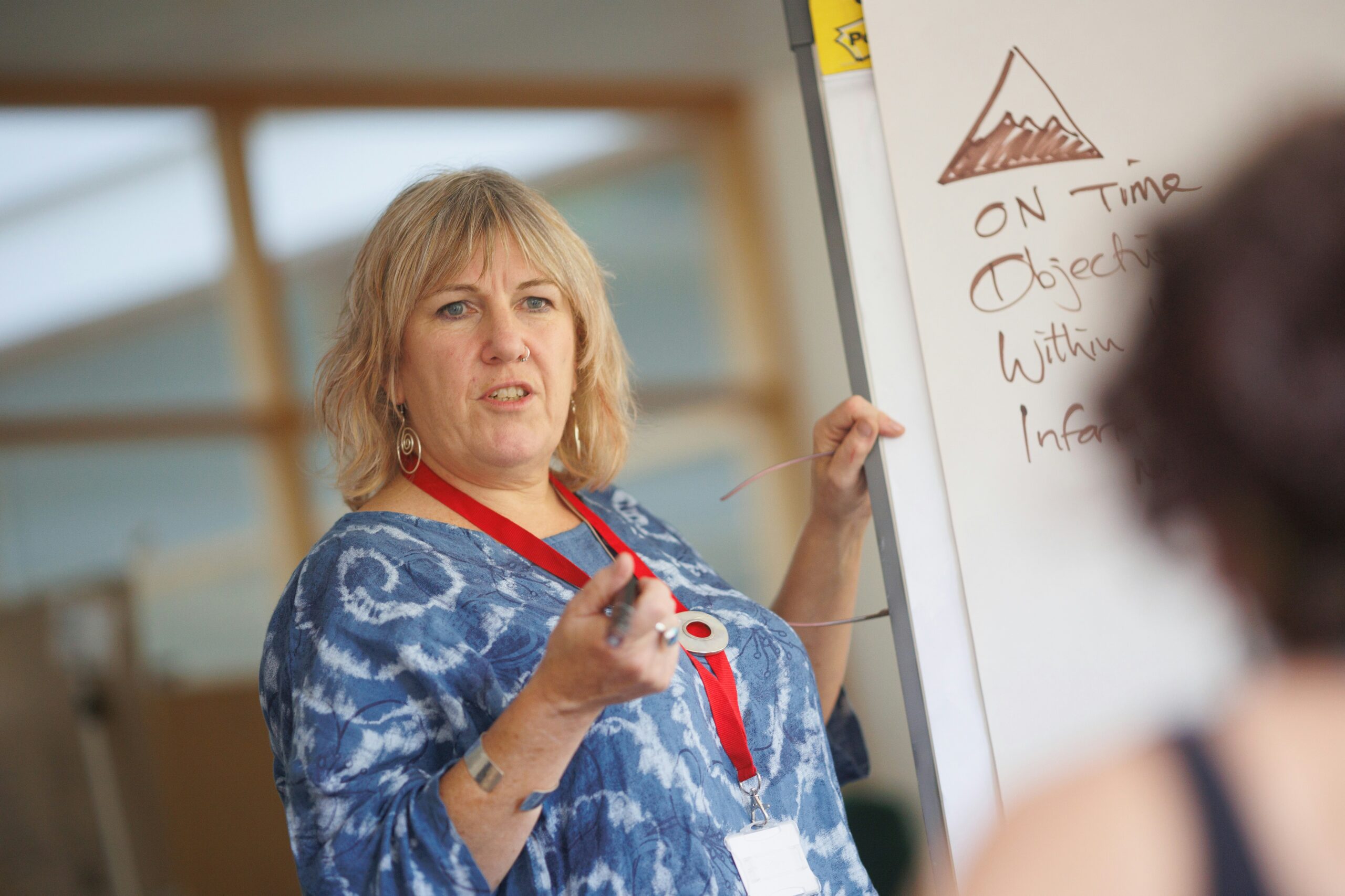 Teacher using film and media in an educational setting